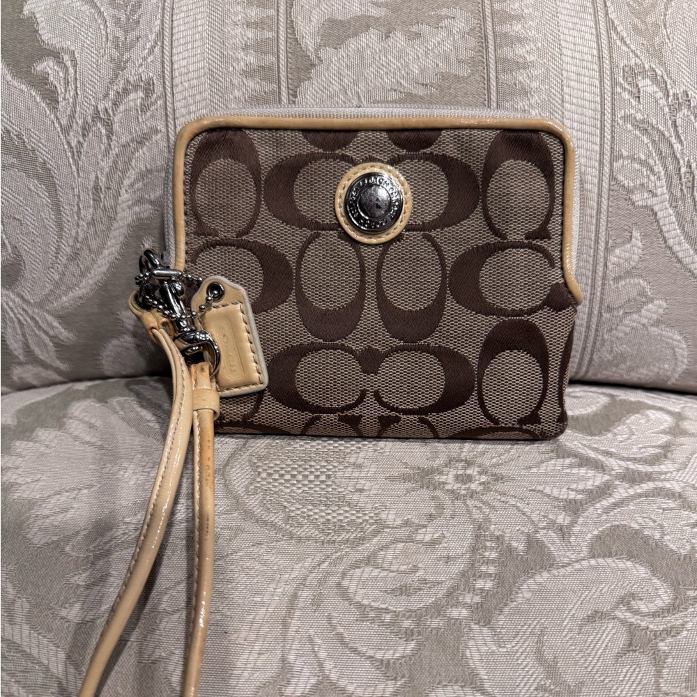 Coach Brown and Tan Signature Wristlet
